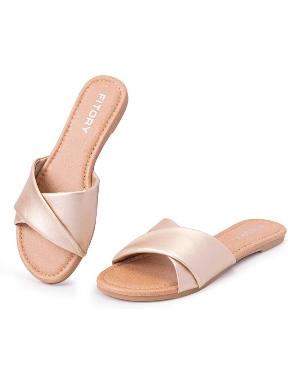 Women's Gold Casual Fashion Slides with Soft Leather Slipper Summer Flat Sandal